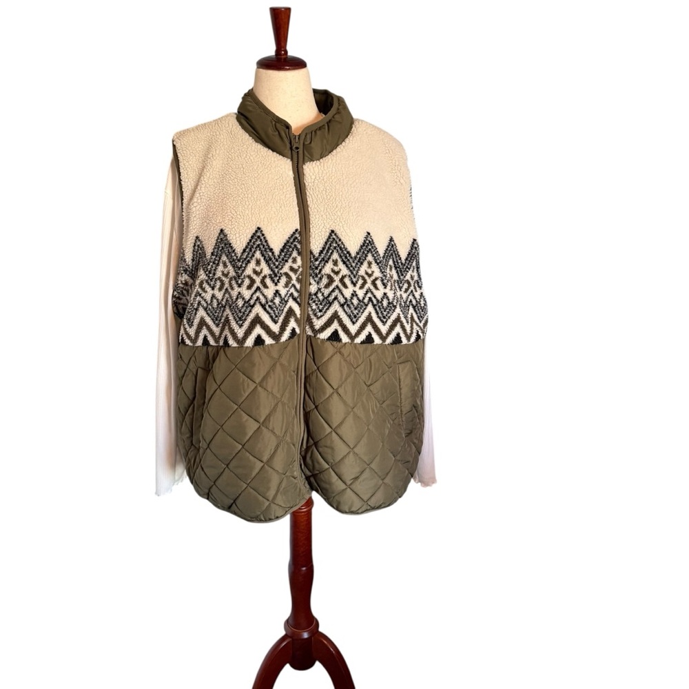 🌿 Maurices Fair Isle Sherpa Quilted Vest 3X Cozy Winter Cabin Layer 🌿 - Picture 2 of 7